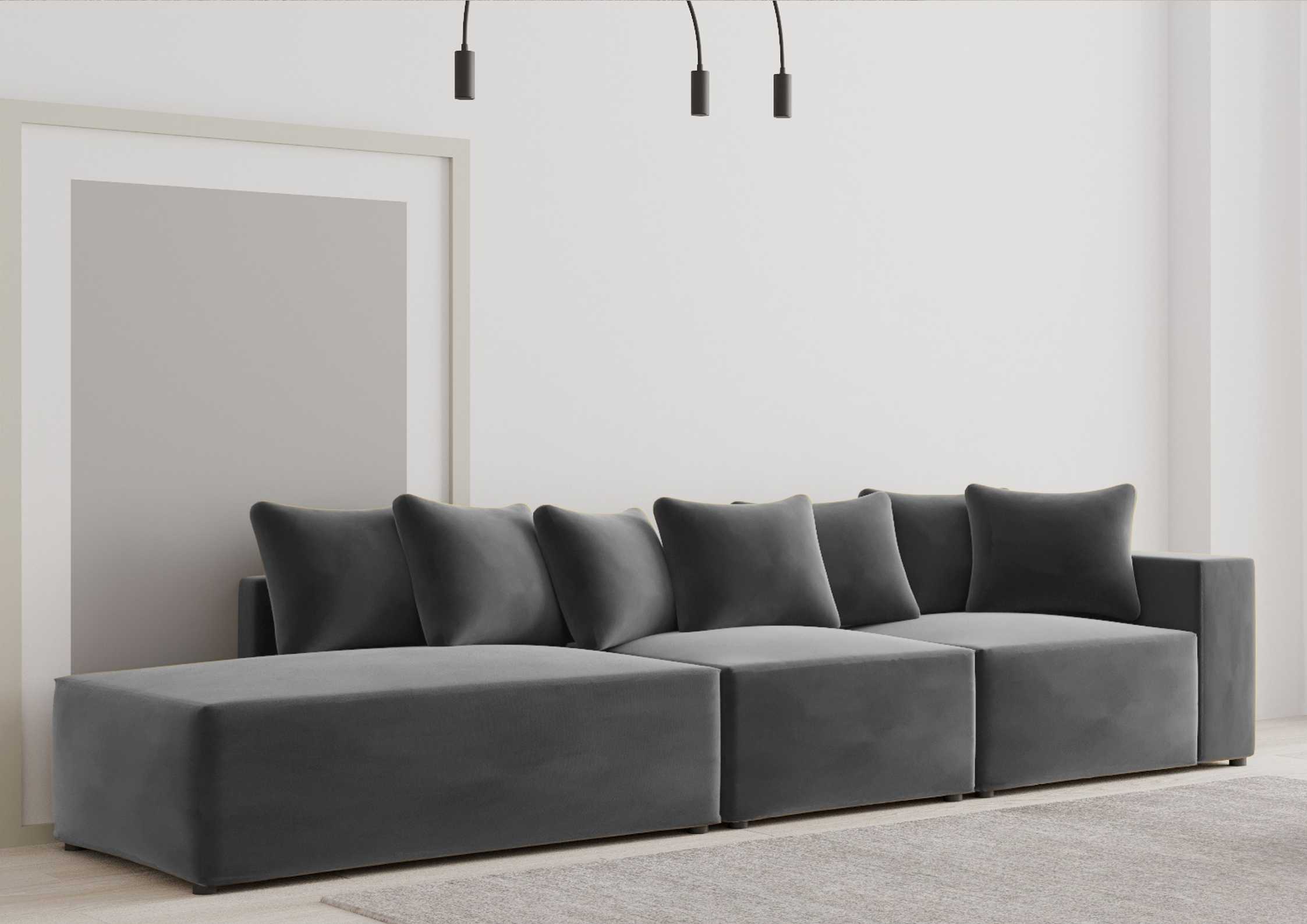 Loftowa sofa w kolorze grafitowym